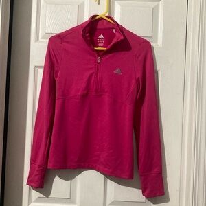 Adidas Pink 1/4 Zip Long Sleeve Reflective Back Pullover Workout Top Medium